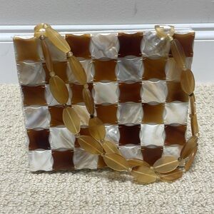 NWOT Vtg Capiz Tiled Mother of Pearl Shell Handle Bag Handbag shell hand sewn